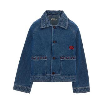 Bode Denim Jackets, female, Blue, Size: XS Embroidered Denim Jacket