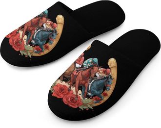 Generic Horse Racing Day Party Mens Slippers Warm Non-Slip Houes Shose Spa Slipper for Home Bedroom