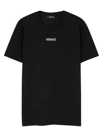 Versace Black Minimalist Embroidered Logo Cotton T-shirt