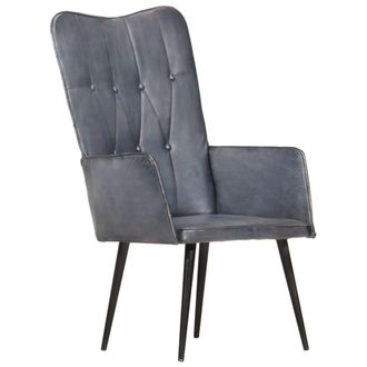 vidaXL Sill&oacute;n Orejero De Cuero Aut&eacute;ntico Gris Vidaxl