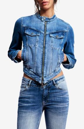 Desigual Asymmetric Stretch Denim Jacket in Medium Blue at Nordstrom, Size X-Small
