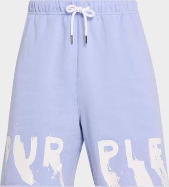 Purple Men & apos;s Painted Wordmark Cotton Fleece Shorts