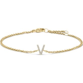 House of Brilliance 10K Gold Diamond Accent A-Z Initial Charm and Link Bracelet in Yellow | V at Nordstrom