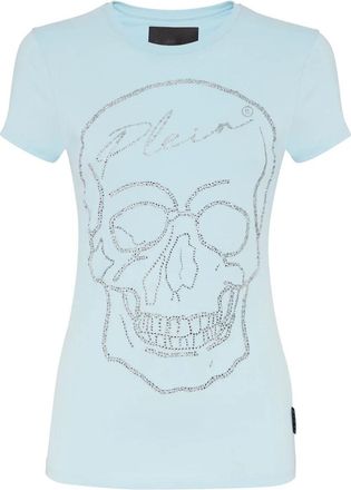 Philipp Plein T-shirt Pure met Kristallen - Dames - T-shirts - Blauw - L - Katoen - Tops