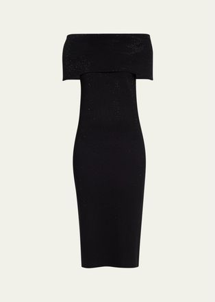 Teri Jon Off-Shoulder Rhinestone Bodycon Midi Dress