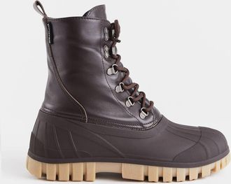 Stutterheim Mens Patrol Duck Leather Combat Boots In Coffee