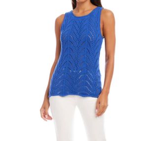 Karen Kane Catherine Crochet Sweater Tank In Blue