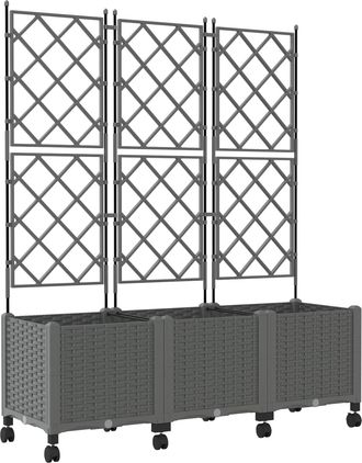 vidaXL Jardinera Con Enrejado Y Ruedas 3 Uds. Gris Claro Pp Vidaxl