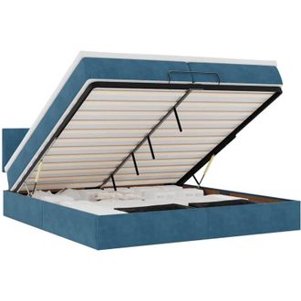 vidaXL Estructura De Cama Otomana Con Colch&oacute;n Azul Oscuro 200x200 Cm Vidaxl