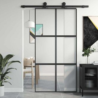 vidaXL Puerta Corredera Vidrio Templado Y Aluminio Negra 102,5x205 Cm Vidaxl