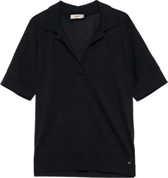 Herno Glam Knit Polo - Dames - Polos - Blauw - XL - Katoen - Tops