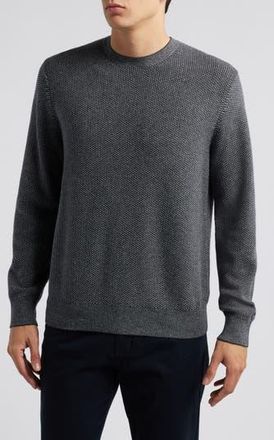 Vince Geometric Jacquard Wool & Cotton Blend Crewneck Sweater in Heather Black/Heather Grey at Nordstrom Rack, Size Xx-Large