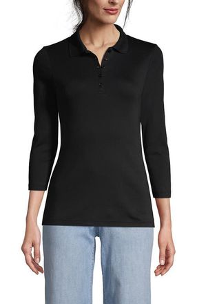 Lands End 3/4 Sleeve Supima Cotton Polo Shirt in Black at Nordstrom, Size X-Large P