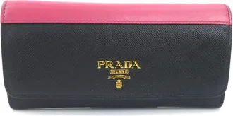 Prada Black Pink Leather Long Wallet (Bi-Fold) (Pre-Owned)