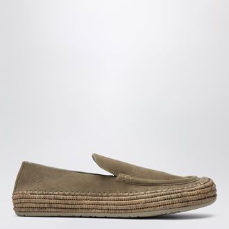 Loewe Rio loafers in suede and raffia, stone grey