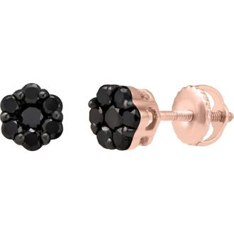 LuvMyJewelry Black Diamond Floral Stud Earrings in 10K Rose Gold at Nordstrom Rack
