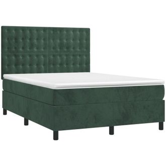 vidaXL Vidaxl - Cama Box Spring Colch&oacute;n Y Led Terciopelo Verde Oscuro 140x190cm