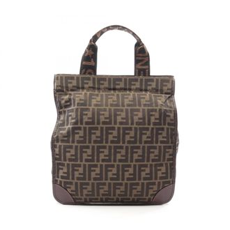Fendi Brown Leather Canvas Handbag Tote Bag (Pre-Owned)