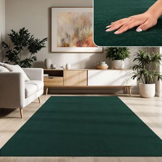 Paco Home Paco Home Alfombra Moderna Para Sal&oacute;n A Pelo Corto Lavable Suave Uni Efecto Piel Antideslizante 140x200 Cm, Verde