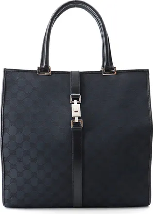 Gucci Black Canvas Leather Tote Bag (Pre-Owned)