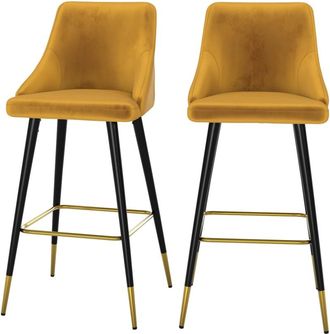 Rendez-Vous D&eacute;co Juego de 2 sillas de bar de terciopelo amarillo curry 78 cm