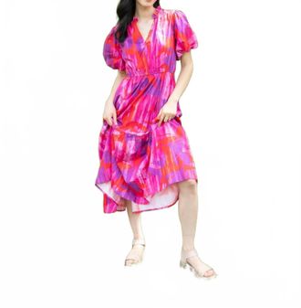 Peach Love California Bright Floral Delight Tiered Dress In Pink/purple