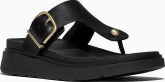 FitFlop Womens Fitflop Gen-FF Toe-Post Leather Womens Black Sandals - Size: 8