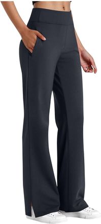 Generic Gym Yoga Trousers with Pockets Yoga Pants Women Fashion High Waist Wide Leg Sweatpants Baggy Plain Sports Lounge Trousers with Pockets Pants for Sprin