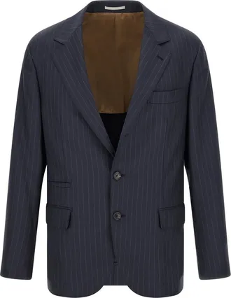 Brunello Cucinelli Navy Blue Notched Lapel Blazer