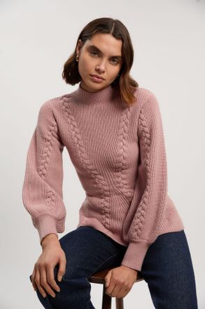 Karen Millen Womens Knit Cable Yarn Peplum Jumper - Dusty Pink viscose - Size X-Small