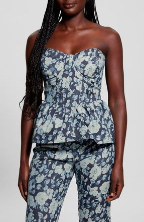 Guess Margaux Denim Corset with Removable Straps in Indigo Rose Rapture at Nordstrom, Size X-Small