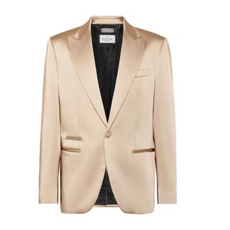 Philipp Plein Jassen, Heren, Beige, L, Polyester, Satin Blazer Lord Fit LS
