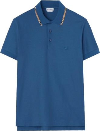 Burberry Logo Kraag Katoenen Poloshirt - Heren - Polos - Blauw - S - Katoen - Tops