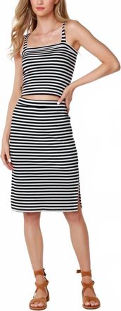 bobi Straight Neck Crop Top In Navy/white