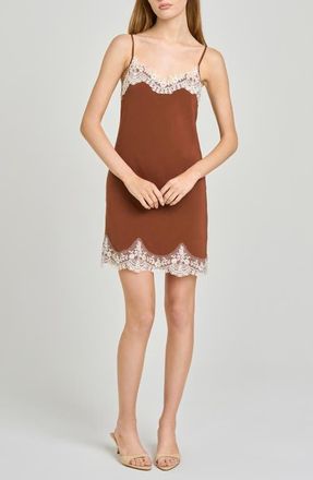 Wayf Isabelle Lace Trim Slip Dress in Chocolate at Nordstrom, Size X-Small