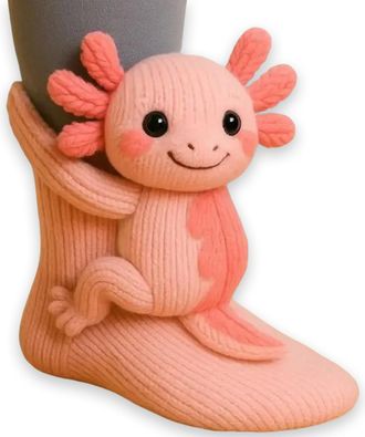 Generic 3D Knit Animal Socks, Funny Sloth Socks Warm Soft Long Stocking Stuffers Christmas Lovely Gift for Women Kids Cozy Fall Winter Animal Sock (Axolotl)