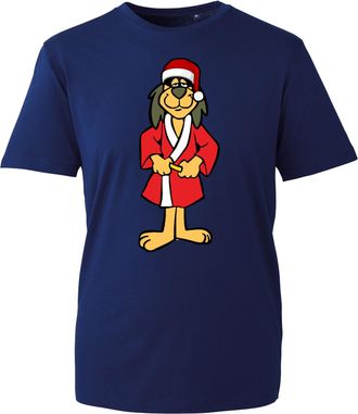 Generic Cool Hong Kong in Santa Phoey Robe Christmas T-Shirt | Funny Cartoon Dog Xmas Tee | Festive Holiday Novelty Gift Top (Navy, 2XL)