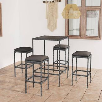 vidaXL Mesa Y Taburetes Altos Jard&iacute;n 5 Piezas Rat&aacute;n Sint&eacute;tico Gris Vidaxl