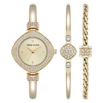 Anne Klein Quartz Crystal Gold Dial Ladies Watch and Bracelet Set AK-5228GPST