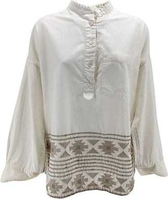 Bazar Deluxe Ivoor Overhemd met Borduursel en Pailletten - Dames - Blouses - Beige - XS - Pailletten - Overhemden