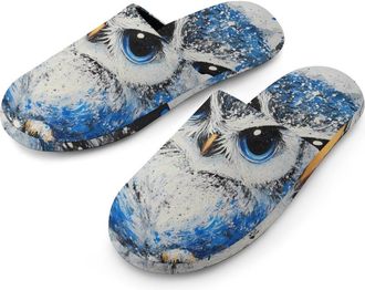Generic Blue Ink Art Owl Mens House Slippers Slip Indoor Slipper On Shoes Warm Outdoor
