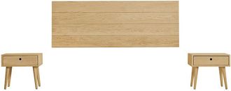 HOGAR 24 Cabecero Acabado Madera Maciza Natural + 2 Mesitas Un Caj&oacute;n Acabado Cera. Medidas Cabecero: 155 X 60 X 2 Cm