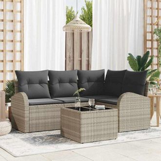 vidaXL Vidaxl - Conjunto De Sof&aacute; De Jard&iacute;n Con Coj&iacute;n 5 Pcs Gris Claro Polirat&aacute;n