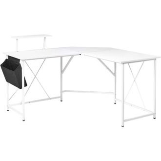 Beliani Scrivania angolare con gambe e struttura in ferro verniciato a polvere Ampia postazione di lavoro Spazio ampio Aggiungi tasca laterale Piano in MDF