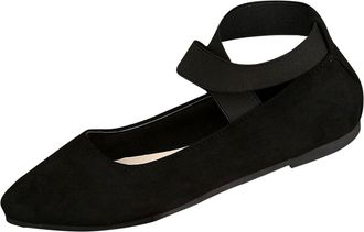 Generic Womens Flat Shoes Comfortable Casual Pumps Solid Color Stylish Classic Lightweight Elastic Ankle Straps Ballet Flats Outdoor Leisure Black