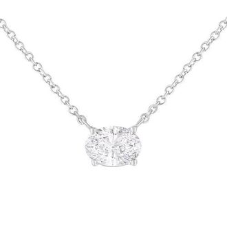 House of Brilliance IGI Certified 14k White Gold 1/2 cttw Lab Grown Oval Solitaire Diamond Pendant at Nordstrom