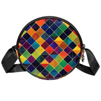 Generic Circle Crossbody Bag for Women, Lattice Geometry Small Sling Bag Daypack with Zipper Adjustable Shoulder Straps Casual Ladies Girls Round Purse