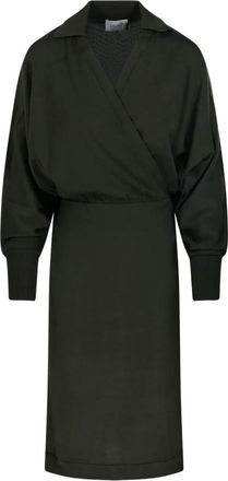 Nude wrap-neck ribbed dress - Green