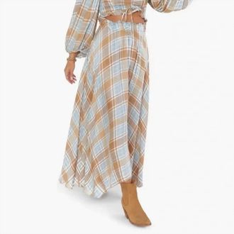 Show me your Mumu Womens Mariah Midi Skirt In Burnt Orange And Light Blue Plaid