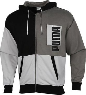 Puma Cardigan hooded Colorblock Logo Jacket Black Gray 530712-01
